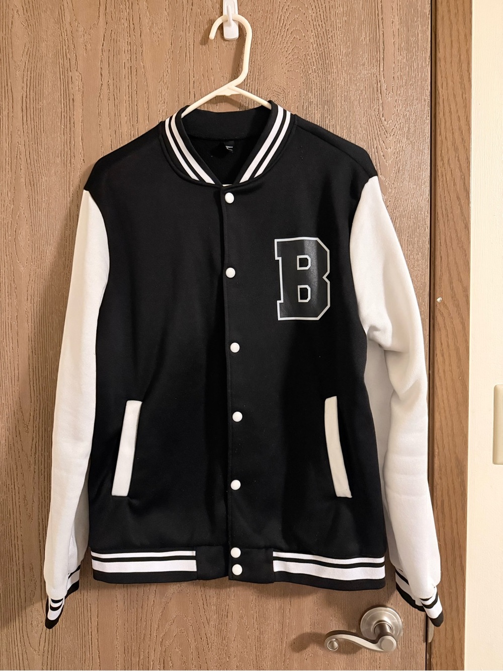 SHEIN Black and White Letter B Varsity Jacket